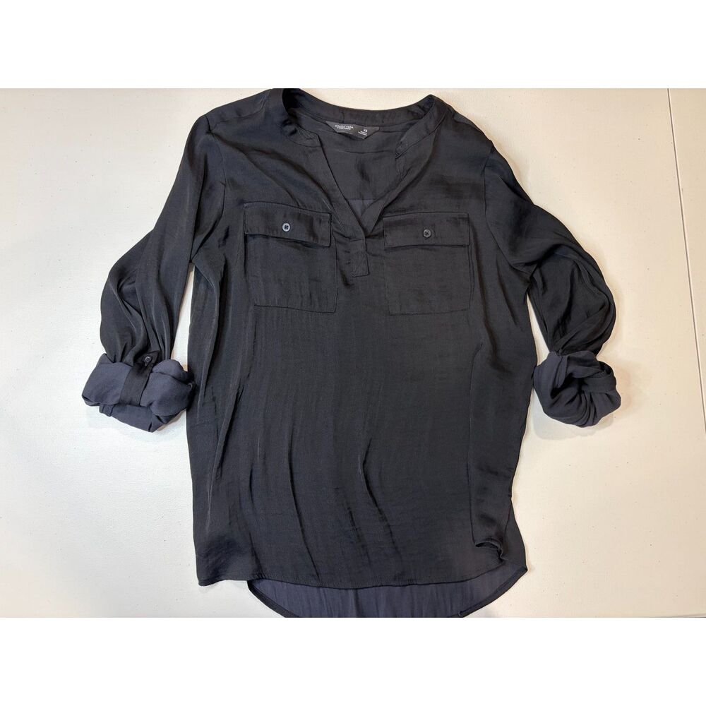 EUC - XS - Vera Wang Black mixed media silk blouse